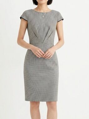 J.Crew Size 0 Houndstooth Plaid Linen Blend Fitted Sheath Dress Cap Sleeve Mini